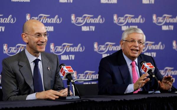 Adam Silver, David Stern (AP Photo/Wilfredo Lee)